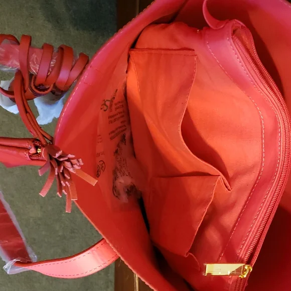 NWT Joy & Iman Red Leather Tassel Tote - Picture 4 of 8